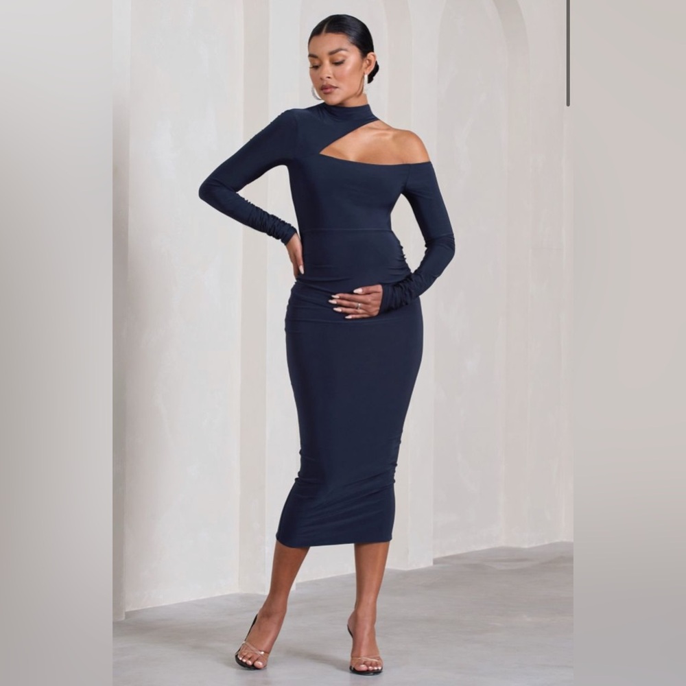 Elegant Navy Blue One-Shoulder Dress
